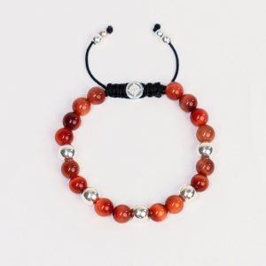 Brazalete 8 mm Ojo de Tigre Rojo con Plata .925