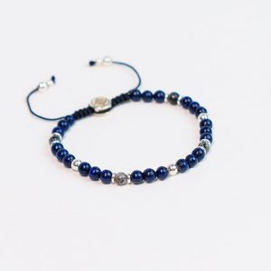 Brazalete 4 mm Lapislázuli y Labradorita con Plata .925