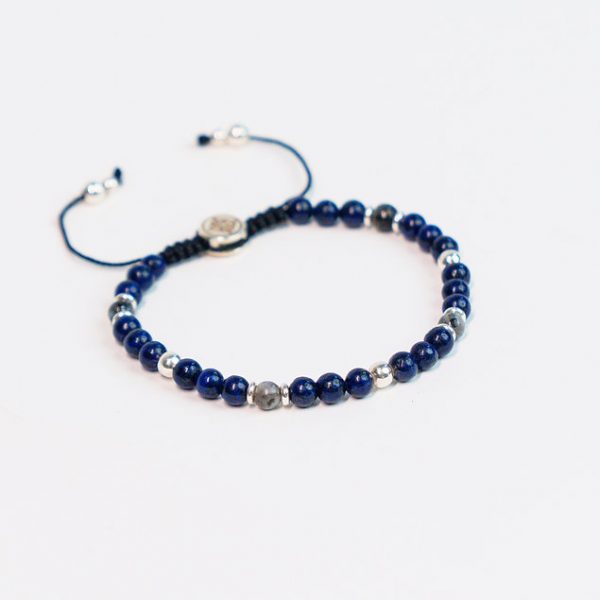 Brazalete 4 mm Lapislázuli y Labradorita con Plata .925