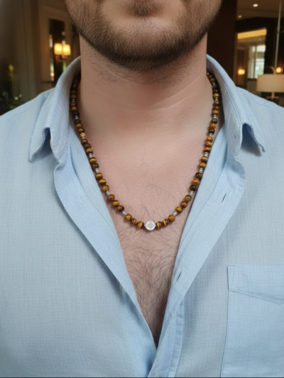 Collar Clásico Ojo Tigre Amarillo