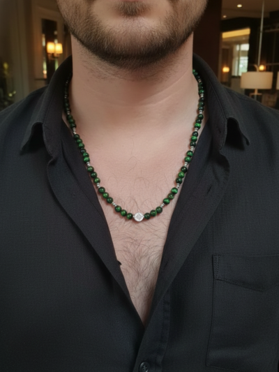 Collar Clásico Ojo Tigre Verde