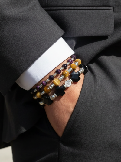 Brazalete Clásico Ojo Tigre Morado