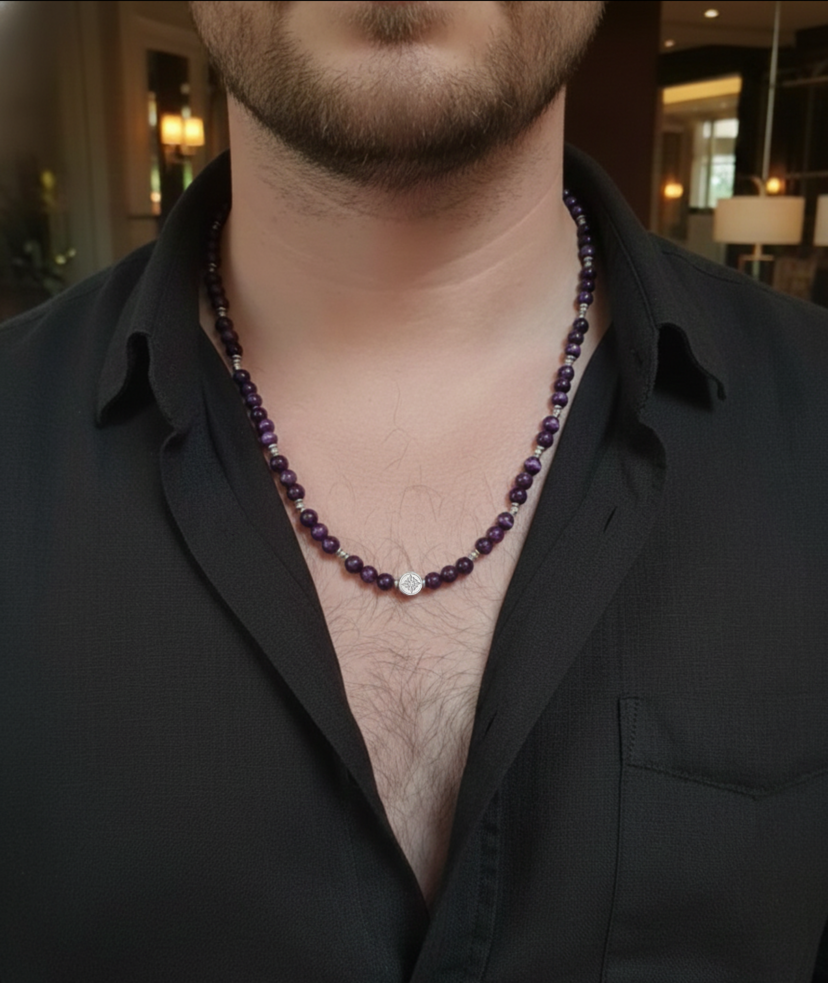 Collar Clásico Ojo Tigre Morado - Imagen 2